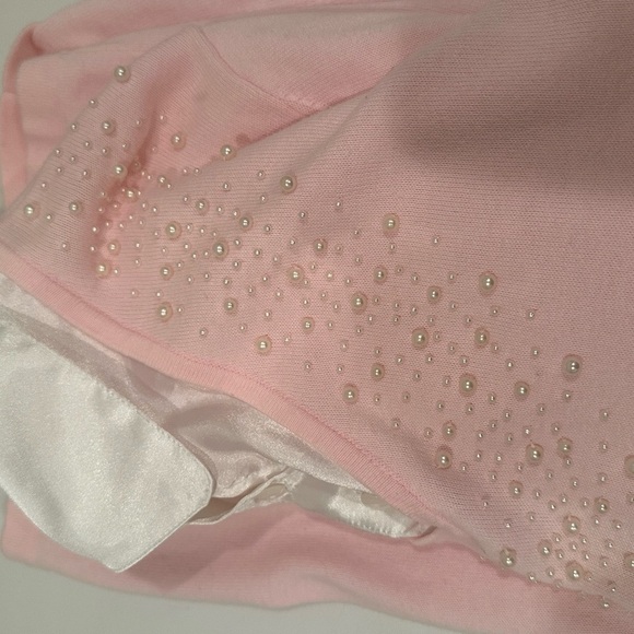 Quacker Factory Pink Sweater White Satin Collar Embellished Pearls Event Sz 1X - Picture 11 of 11